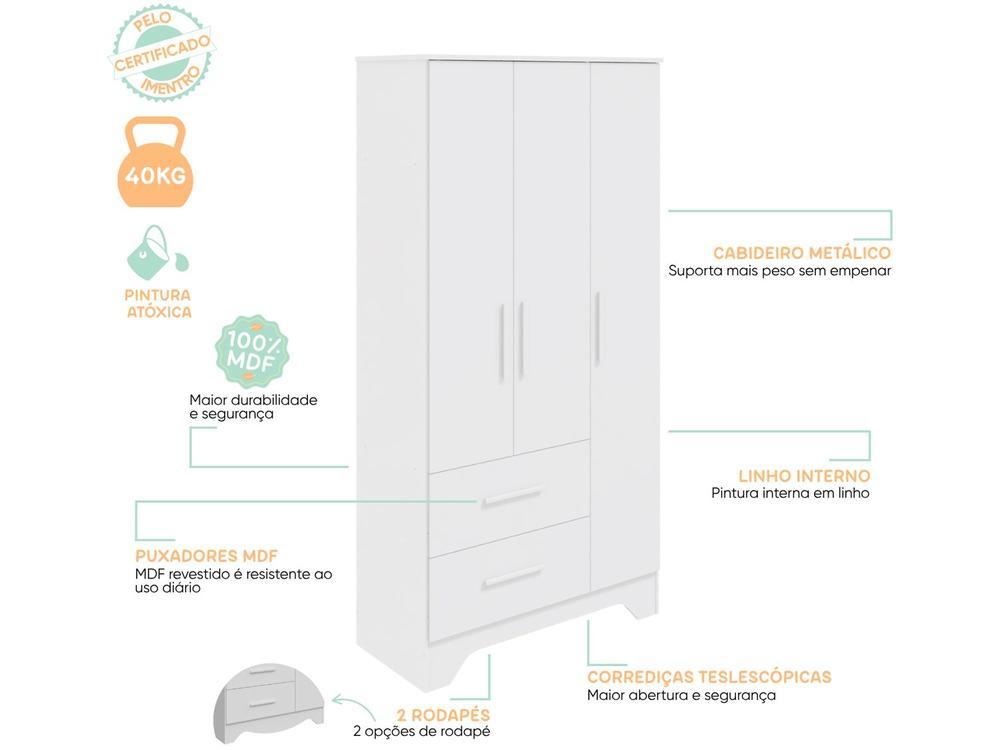 Guarda-roupa de Bebê 2 Gavetas 3 Portas Moveis Peroba Magia - 9