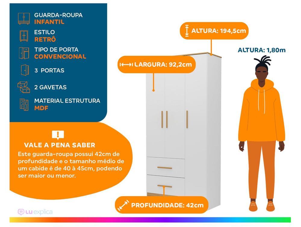 Guarda-roupa de Bebê 2 Gavetas 3 Portas Moveis Peroba Magia - 2