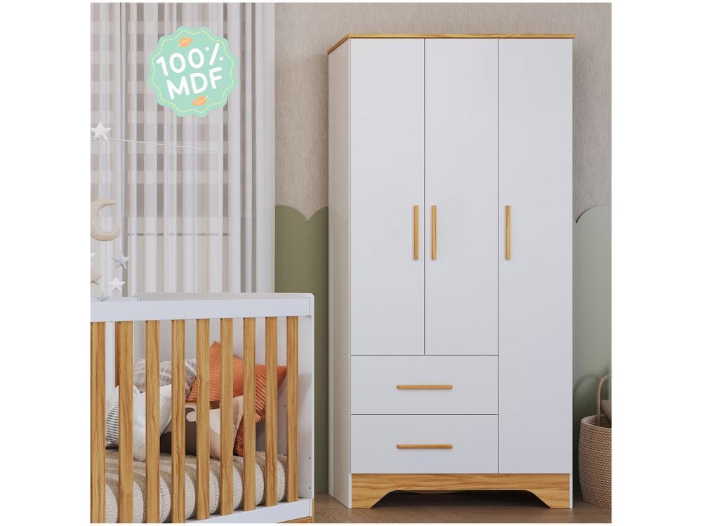 Guarda-roupa de Bebê 2 Gavetas 3 Portas Moveis Peroba Magia - 4