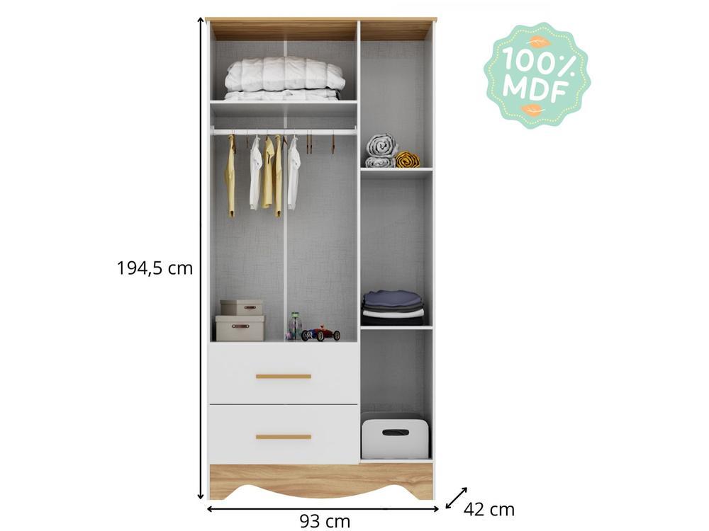 Guarda-roupa de Bebê 2 Gavetas 3 Portas Moveis Peroba Magia - 6