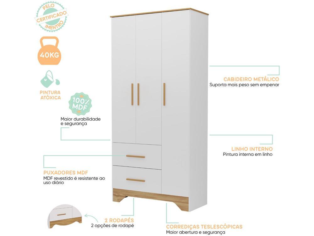 Guarda-roupa de Bebê 2 Gavetas 3 Portas Moveis Peroba Magia - 8