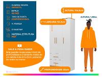 Guarda-roupa de Bebê 2 Gavetas 3 Portas Moveis Peroba Magia - 2