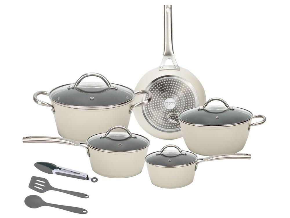 Jogo de Panelas Neuhaus Revestimento Cerâmico de Alumínio Forjado Off White Fundo Triplo 8 Peças Ceramic Prime - 1