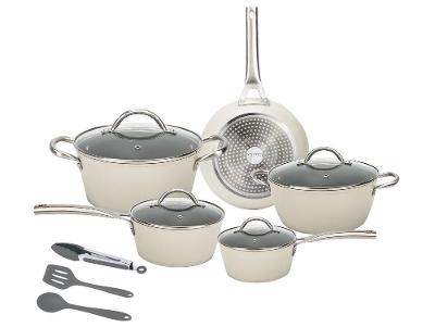 Jogo de Panelas Neuhaus Revestimento Cerâmico de Alumínio Forjado Off White Fundo Triplo 8 Peças Ceramic Prime