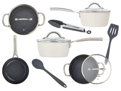 Jogo de Panelas Neuhaus Revestimento Cerâmico de Alumínio Forjado Off White Fundo Triplo 8 Peças Ceramic Prime