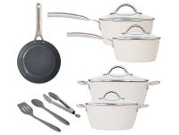 Jogo de Panelas Neuhaus Revestimento Cerâmico de Alumínio Forjado Off White Fundo Triplo 8 Peças Ceramic Prime