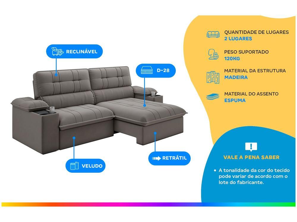 Sofá 2 Lugares Retrátil Reclinável Veludo Stanley Besthouse - 2