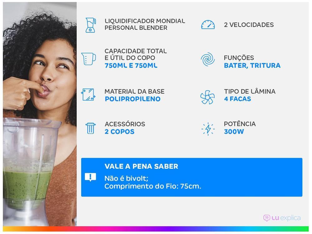 Liquidificador Mondial Personal Blender DG-01 2 Velocidades 300W Preto e Prata - 2