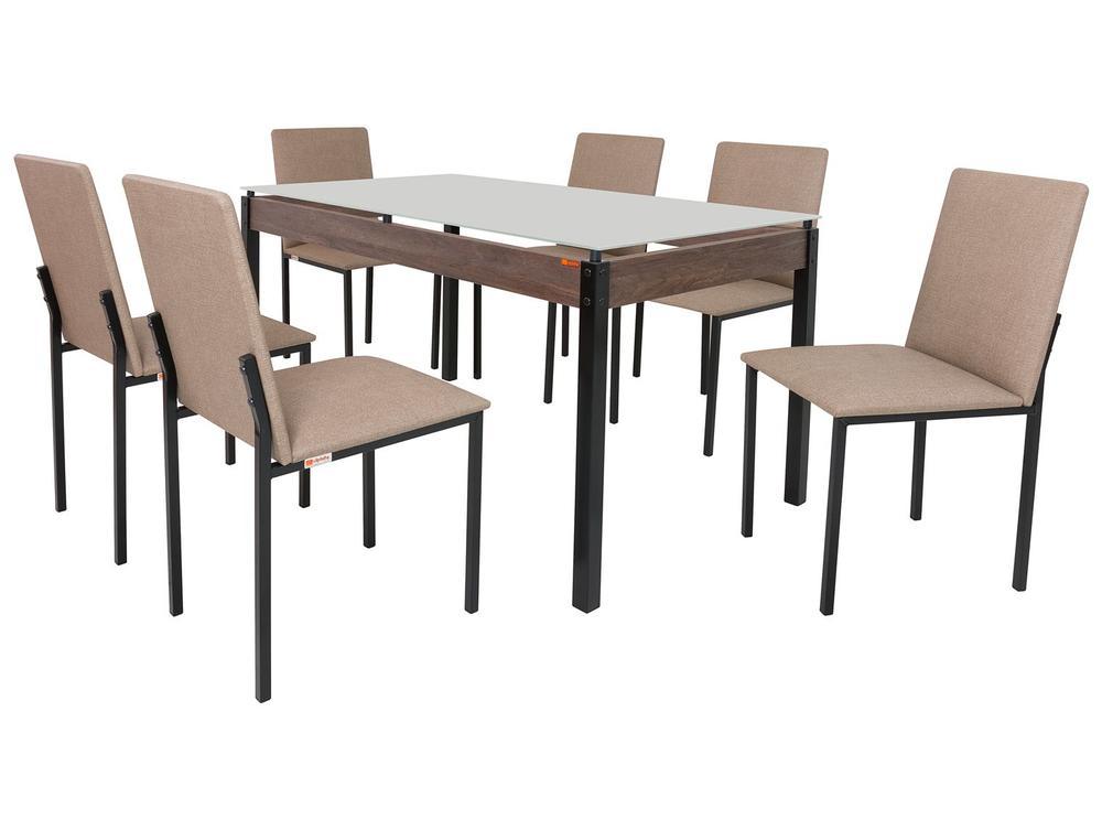 Mesa de Jantar de Aço com Madeira e Tampo de Vidro 6 Cadeiras Retangular Ciplafe Panamá - 4
