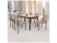 Mesa de Jantar de Aço com Madeira e Tampo de Vidro 6 Cadeiras Retangular Ciplafe Panamá - 1