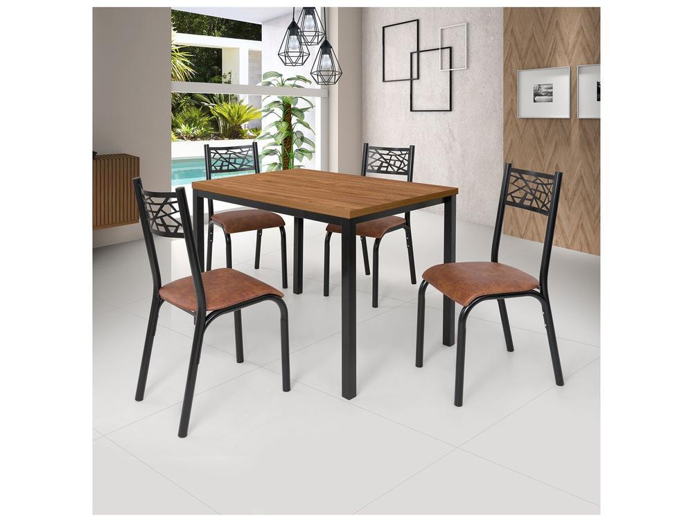 Mesa de Jantar 4 Cadeiras Retangular Freijó e Caramelo Ciplafe Jade - 1
