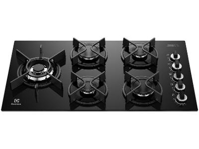 Cooktop 5 Bocas a Gás GLP Electrolux Mesa de Vidro Preto Multi Chama Super Automático Expert KE5GW