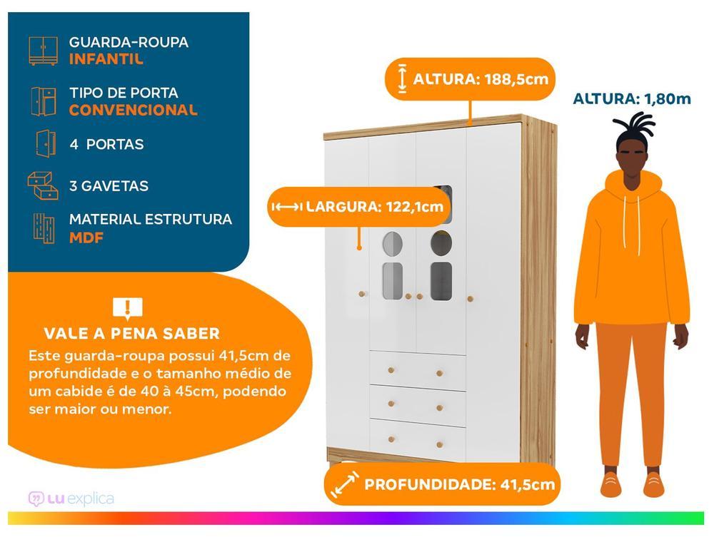 Guarda-roupa de Bebê 3 Gavetas 4 Portas Ninho Móveis Peroba - 2