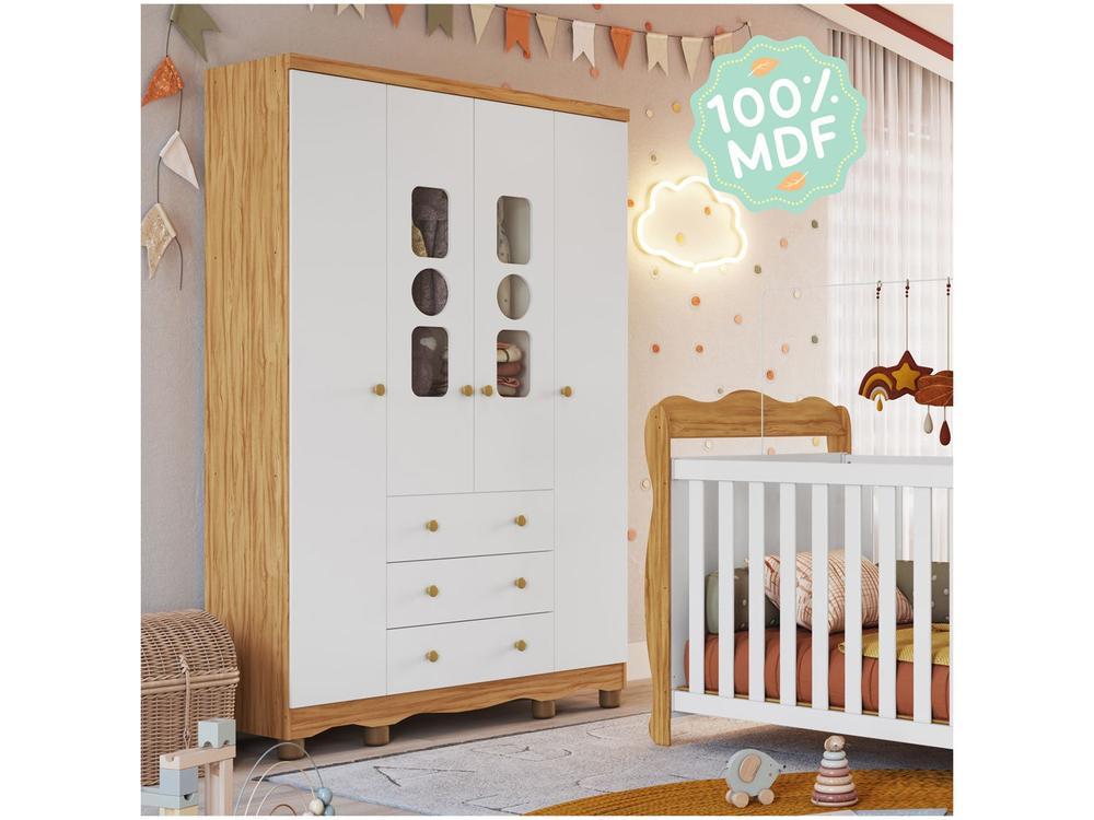 Guarda-roupa de Bebê 3 Gavetas 4 Portas Ninho Móveis Peroba - 4