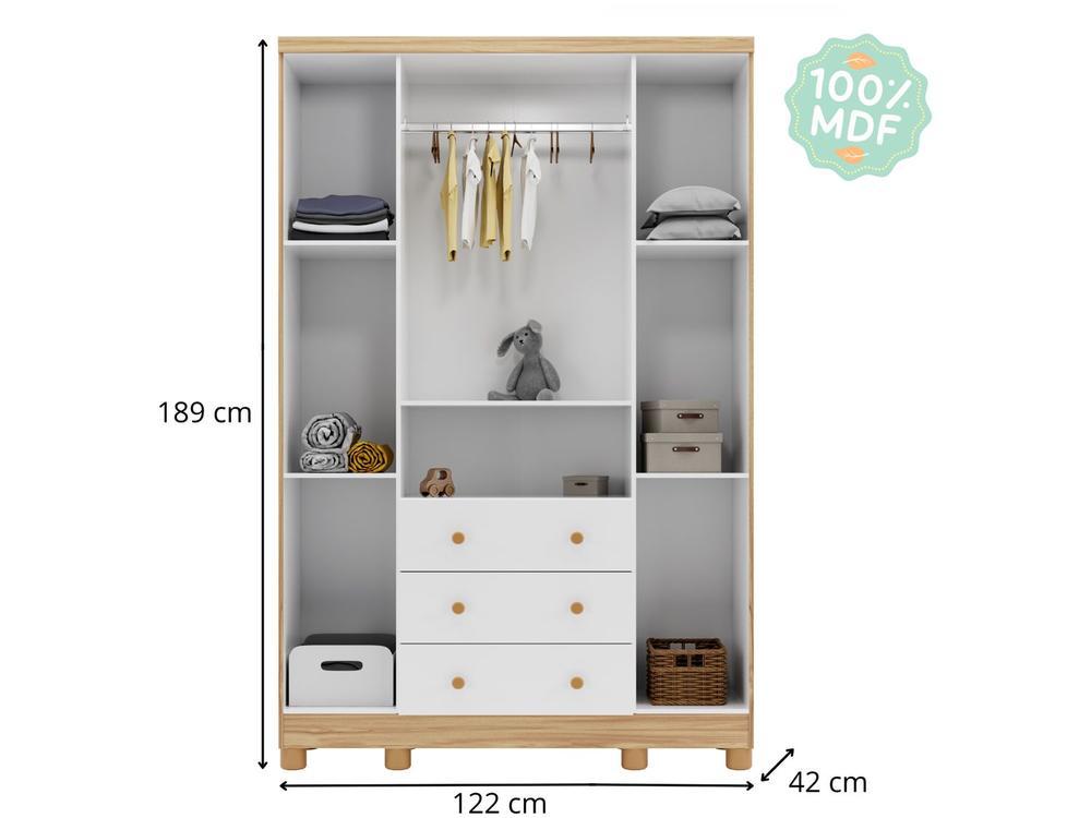 Guarda-roupa de Bebê 3 Gavetas 4 Portas Ninho Móveis Peroba - 7