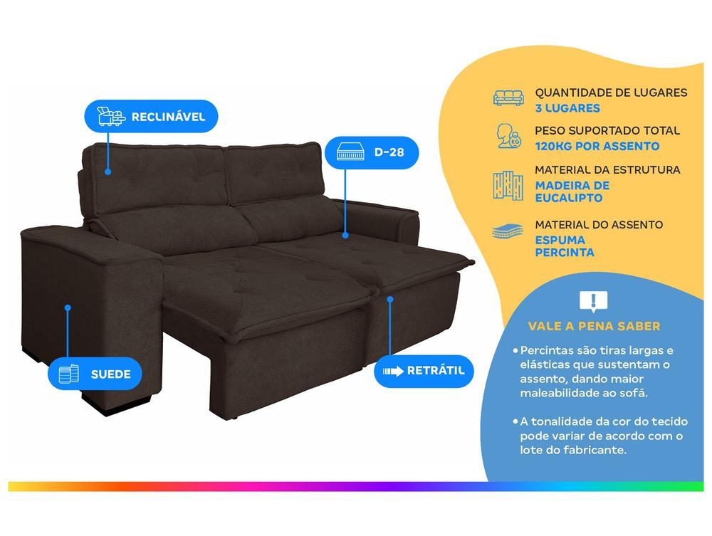 Sofá 3 Lugares Retrátil Reclinável Suede Califórnia JW Estofados - 2