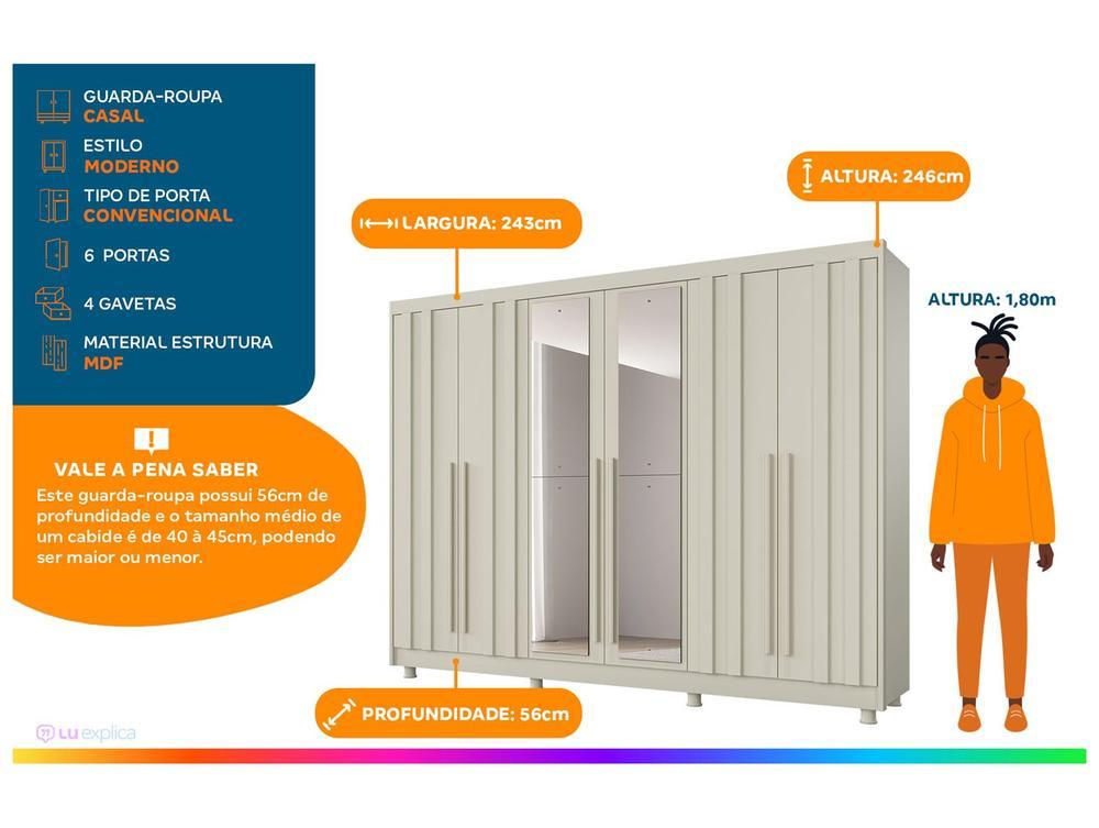 Guarda-roupa Casal com Espelho 4 Gavetas 6 Portas Made Marcs Torino - 2