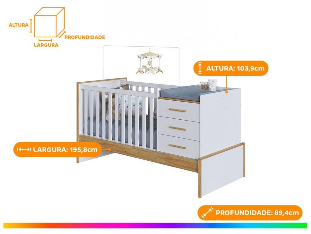 Berço 4 em 1 Branco e Amêndoa Moveis Peroba Confort Multi - 2