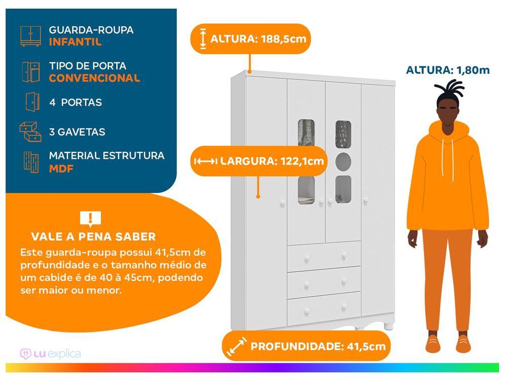 Guarda-roupa de Bebê 3 Gavetas 4 Portas Moveis Peroba Ninho - 2