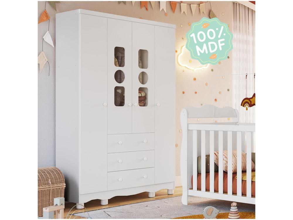 Guarda-roupa de Bebê 3 Gavetas 4 Portas Moveis Peroba Ninho - 5