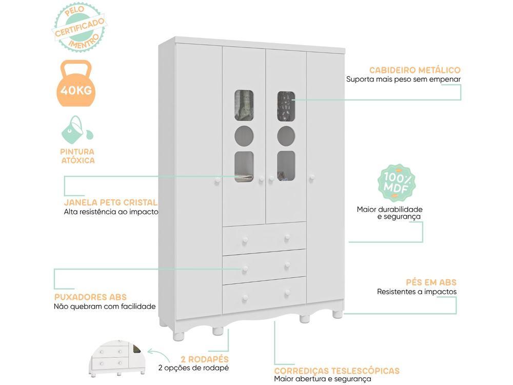 Guarda-roupa de Bebê 3 Gavetas 4 Portas Moveis Peroba Ninho - 9