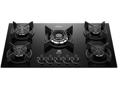 Cooktop 5 Bocas a Gás GLP Electrolux Mesa de Vidro Multi Chama Preto Acendimento Automático Experience KE5GC