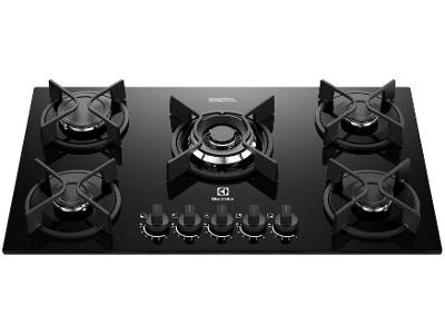 Cooktop 5 Bocas a Gás GLP Electrolux Mesa de Vidro Multi Chama Preto Acendimento Automático Experience KE5GC
