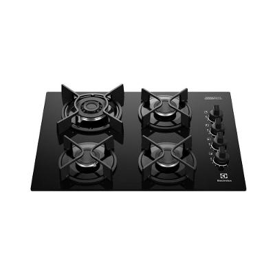 Cooktop 4 Bocas a Gás GLP Electrolux Mesa de Vidro Tripla Chama Preto Acendimento Automático Experience KE4GC