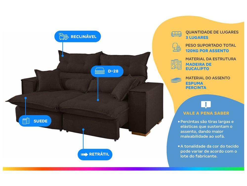 Sofá 3 Lugares Retrátil Reclinável Suede Parma JW Estofados - 2