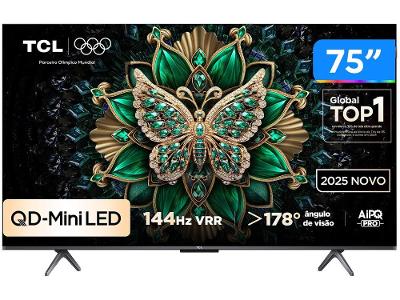 Smart TV 75" TCL 4K UHD MiniLED 75C6K 120Hz Google TV AiPQ Google Assistente 4 HDMI 2 USB