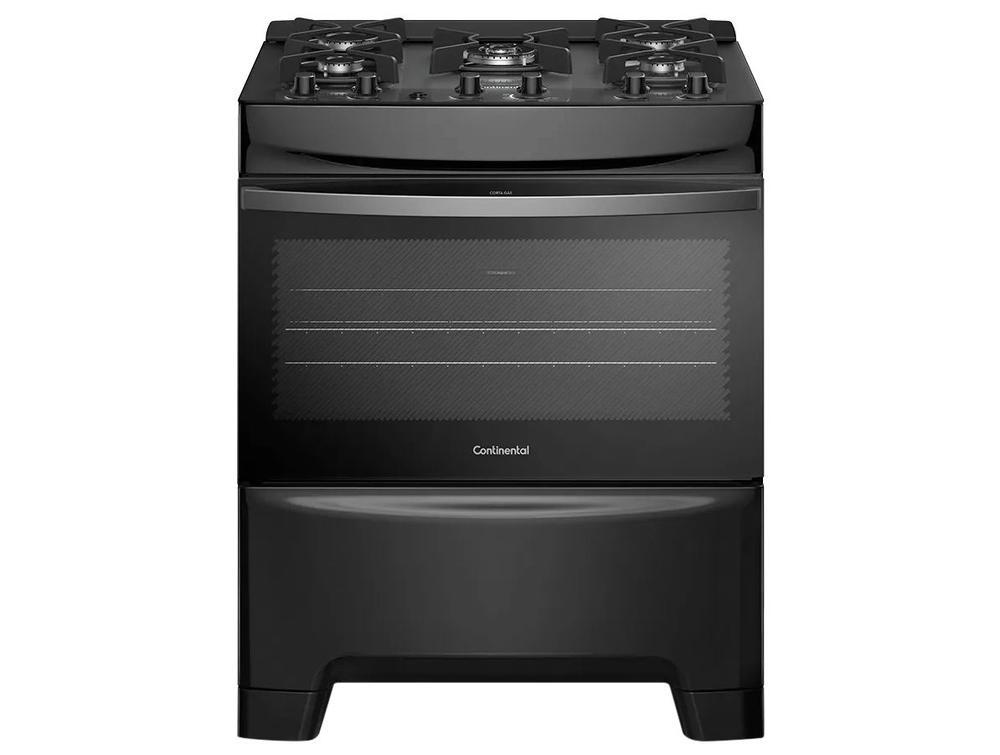 Fogão 5 Bocas Continental Inox Mesa de Vidro Preto Tripla Chama FC5GB - 1