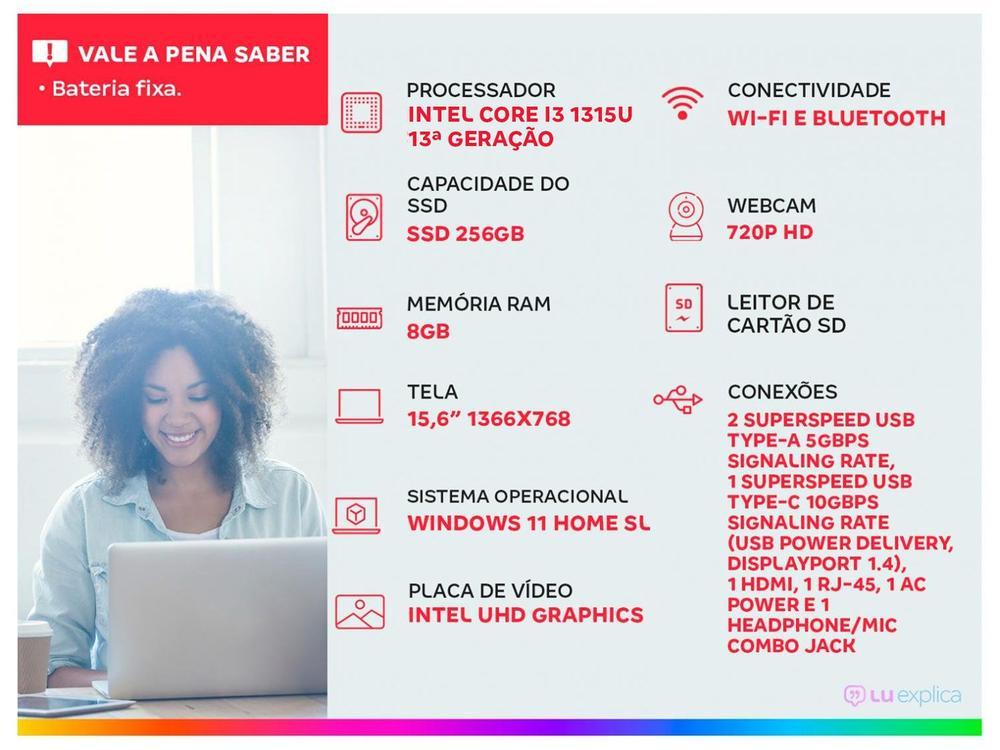 Notebook HP 256R G9 Intel Core i3 1315U 8GB 256GB 15,6” Windows 11 Intel UHD Graphics BQ9K8AT#AK4 - 2