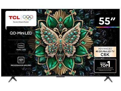 Smart TV 55" TCL 4K UHD MiniLED 55C6K 120Hz Google TV AiPQ Google Assistente 4 HDMI 2 USB
