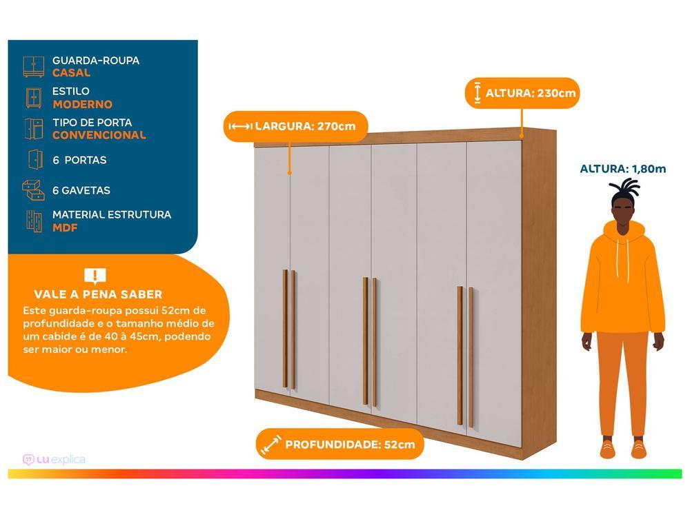 Guarda-roupa Casal 6 Gavetas 6 Portas Móveis Lopas Bertha - 2