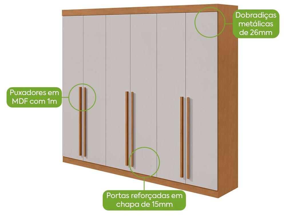 Guarda-roupa Casal 6 Gavetas 6 Portas Móveis Lopas Bertha - 5