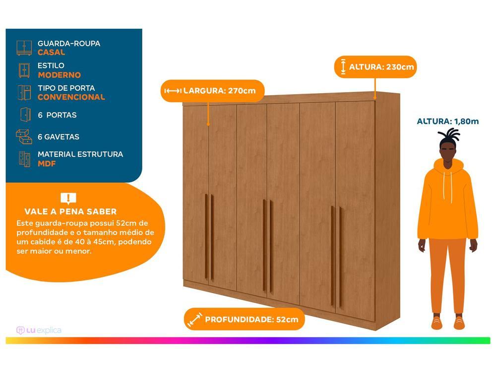 Guarda-roupa Casal 6 Gavetas 6 Portas Móveis Lopas Bertha - 2