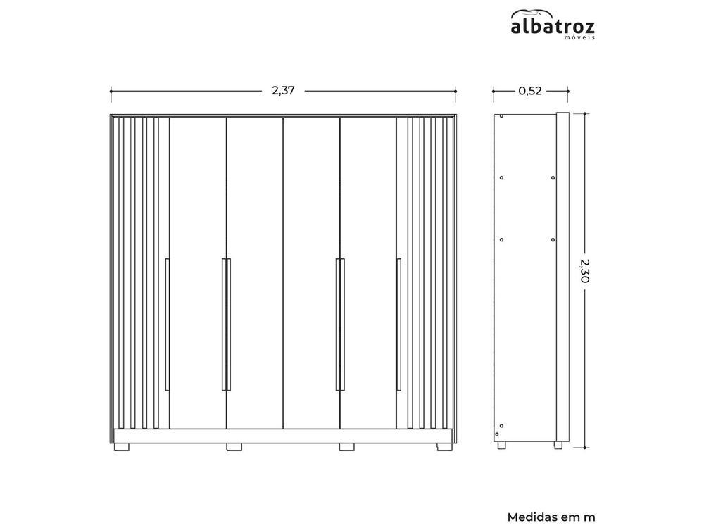 Guarda-roupa Casal 4 Gavetas 6 Portas Móveis Albatroz Deville - 3