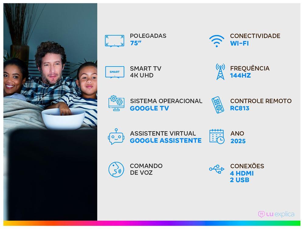 Smart TV 75" TCL 4K UHD MiniLED 75C7K 144Hz Google TV AiPQ Pro Google Assistente 4 HDMI - 2