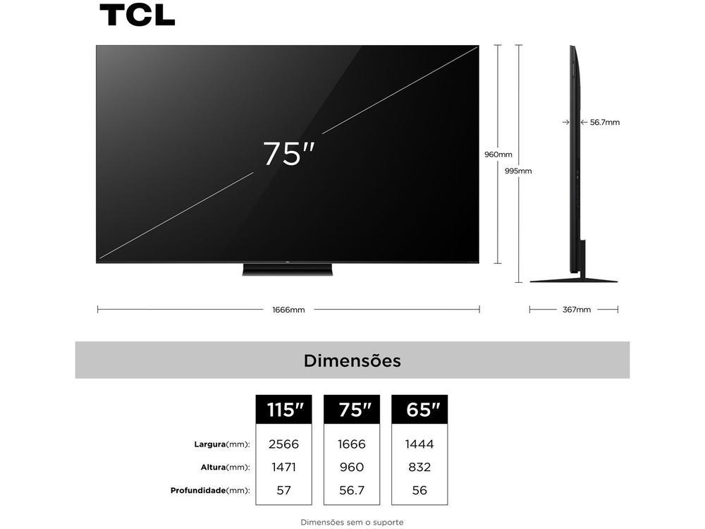 Smart TV 75" TCL 4K UHD MiniLED 75C7K 144Hz Google TV AiPQ Pro Google Assistente 4 HDMI - 4
