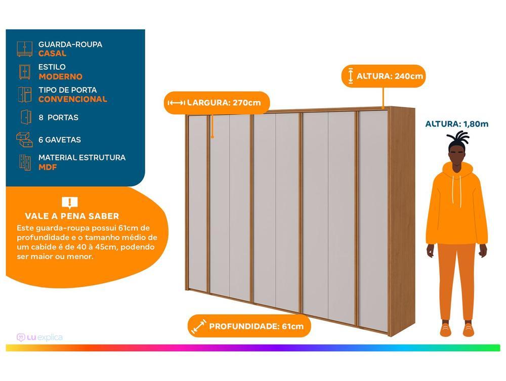 Guarda-roupa Casal 6 Gavetas 8 Portas Móveis Lopas Ergon - 2