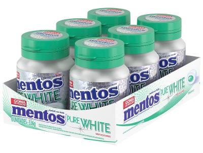 Gomas de Mascar Mentos Pure White Spearmint Sem Açúcar Sabor de Hortelã Display 336g 6 Unidades