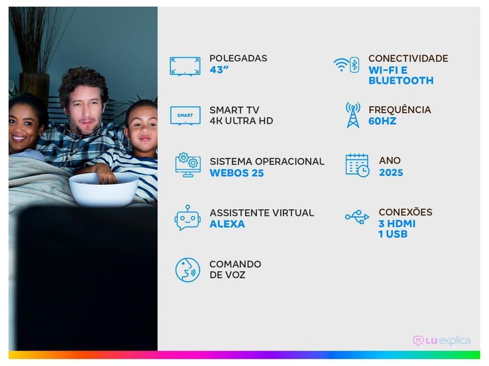 Smart TV 43" LG 4K Ultra HD 43UA7500PSA webOS 25 AI Processor 4K Gen8 com Alexa 3 HDMI - 2