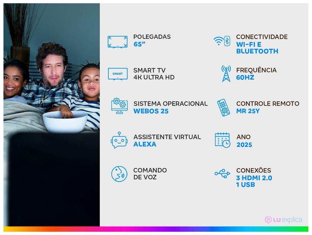 Smart TV 65" LG 4K Ultra HD 65UA8550PSA webOS 25 AI Processor 4K Gen8 com Alexa 3 HDMI - 2