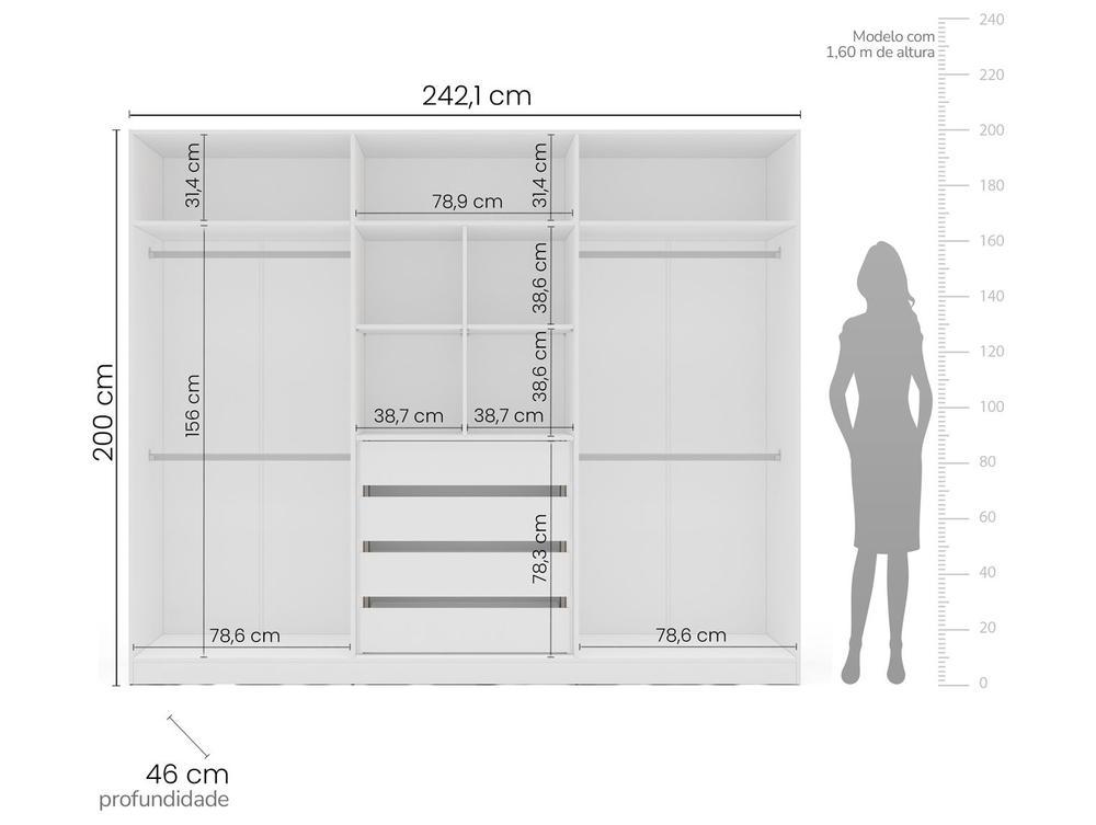 Guarda-roupa Casal com Espelho 6 Portas 4 Gavetas Politorno Porto - 4