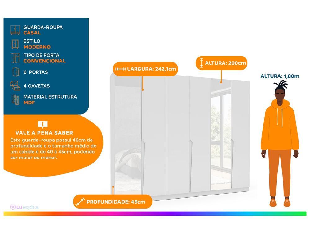 Guarda-roupa Casal 4 Gavetas 6 Portas 2 Espelhos Politorno Porto - 2