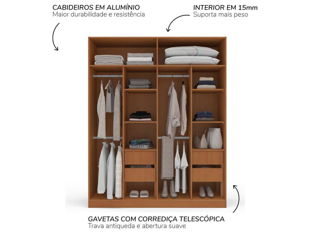 Guarda-roupa Casal 4 Gavetas 4 Portas Politorno Porto - 3