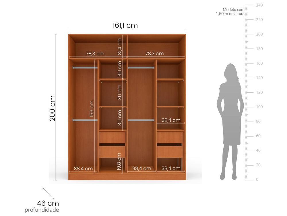 Guarda-roupa Casal 4 Gavetas 4 Portas Politorno Porto - 4