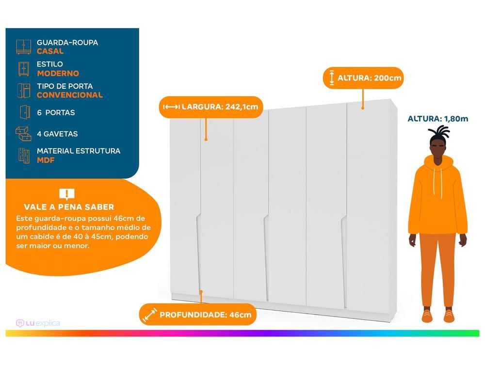 Guarda-roupa Casal 4 Gavetas 6 Portas Politorno Porto - 2