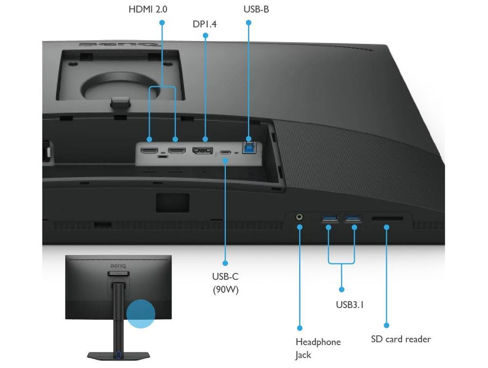 Monitor BenQ 27" SW272Q 27" 2K Quad HD IPS 99% Adobe RGB, 98% P3 Delta E ≤ 1.5 com USB-C Thunderbolt - 8