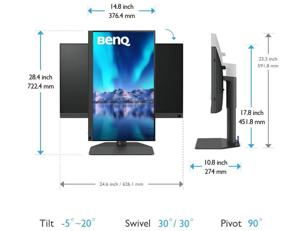 Monitor BenQ 27" SW272Q 27" 2K Quad HD IPS 99% Adobe RGB, 98% P3 Delta E ≤ 1.5 com USB-C Thunderbolt - 9